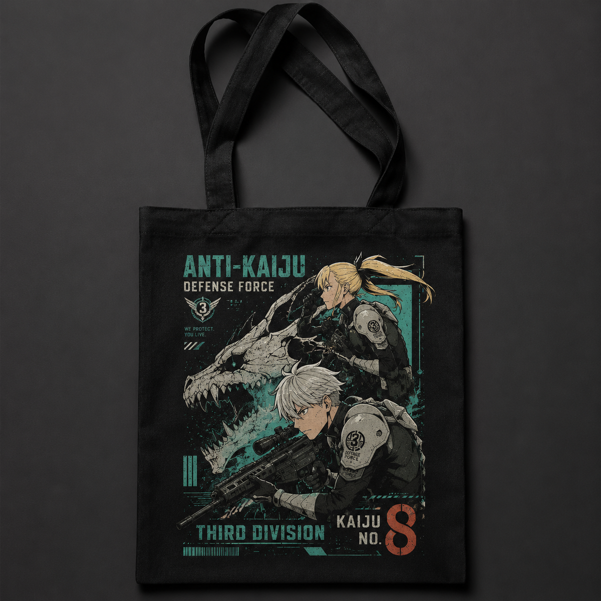 Mina Ashiro & Soshiro Hoshina Kaiju No. 8 Anime Canvas Tote Bag - Third Division Duo