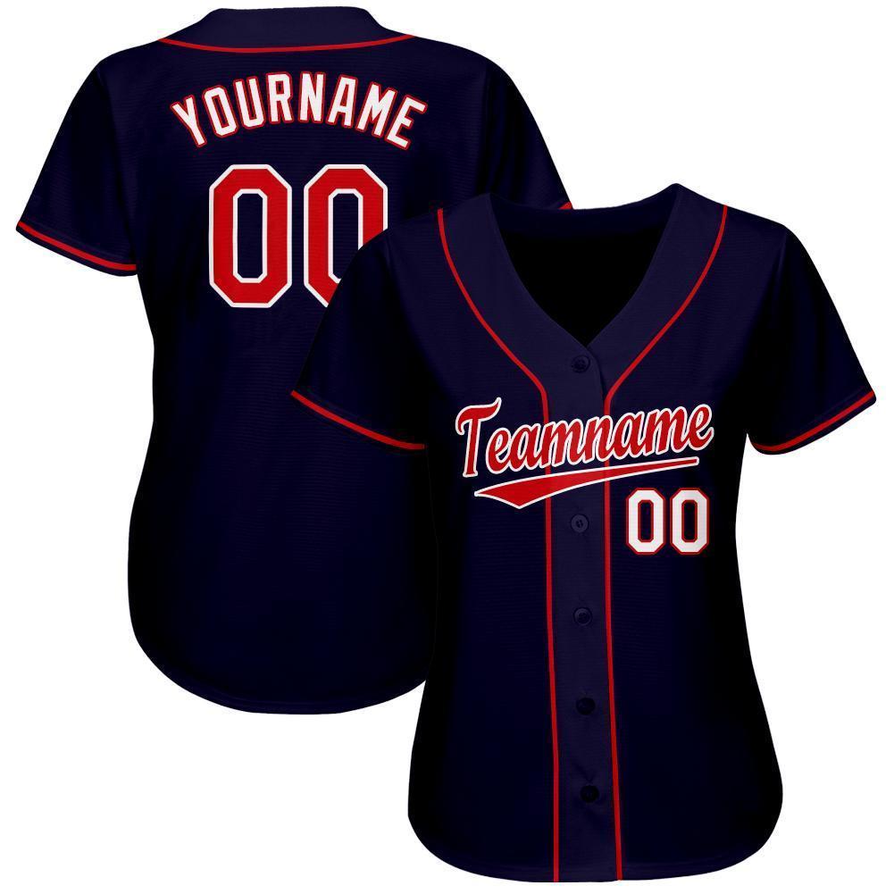 Custom Baseball Jersey - Navy Red-White