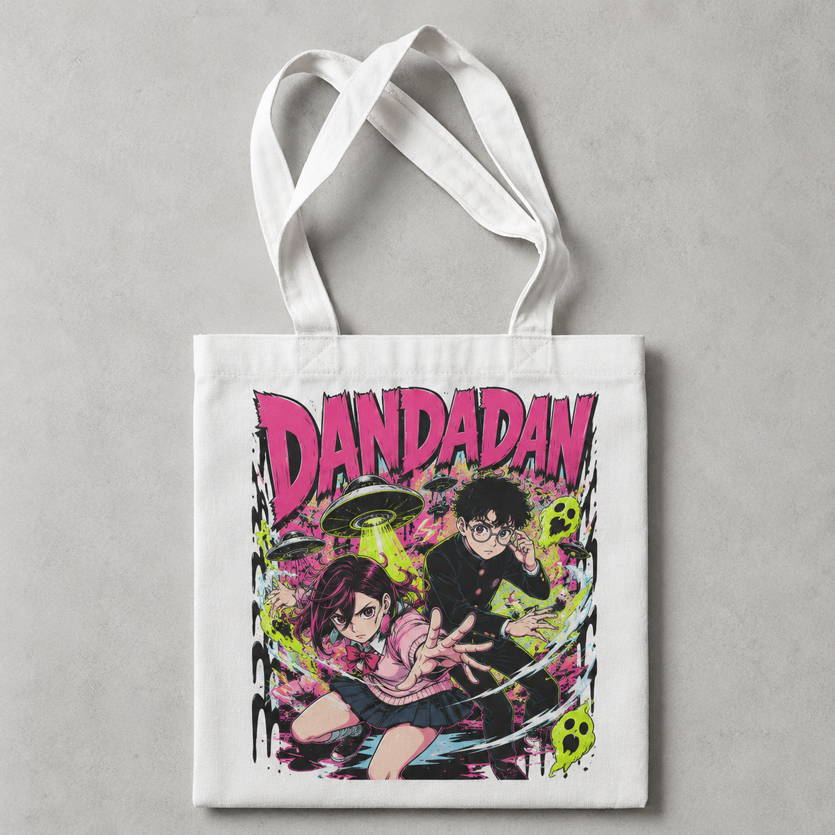 Momo Ayase & Ken Takakura Dandadan Anime Canvas Tote Bag - Alien Encounter