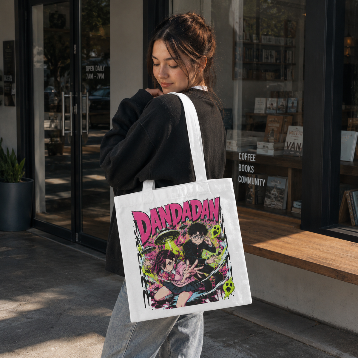 Momo Ayase & Ken Takakura Dandadan Anime Canvas Tote Bag - Alien Encounter