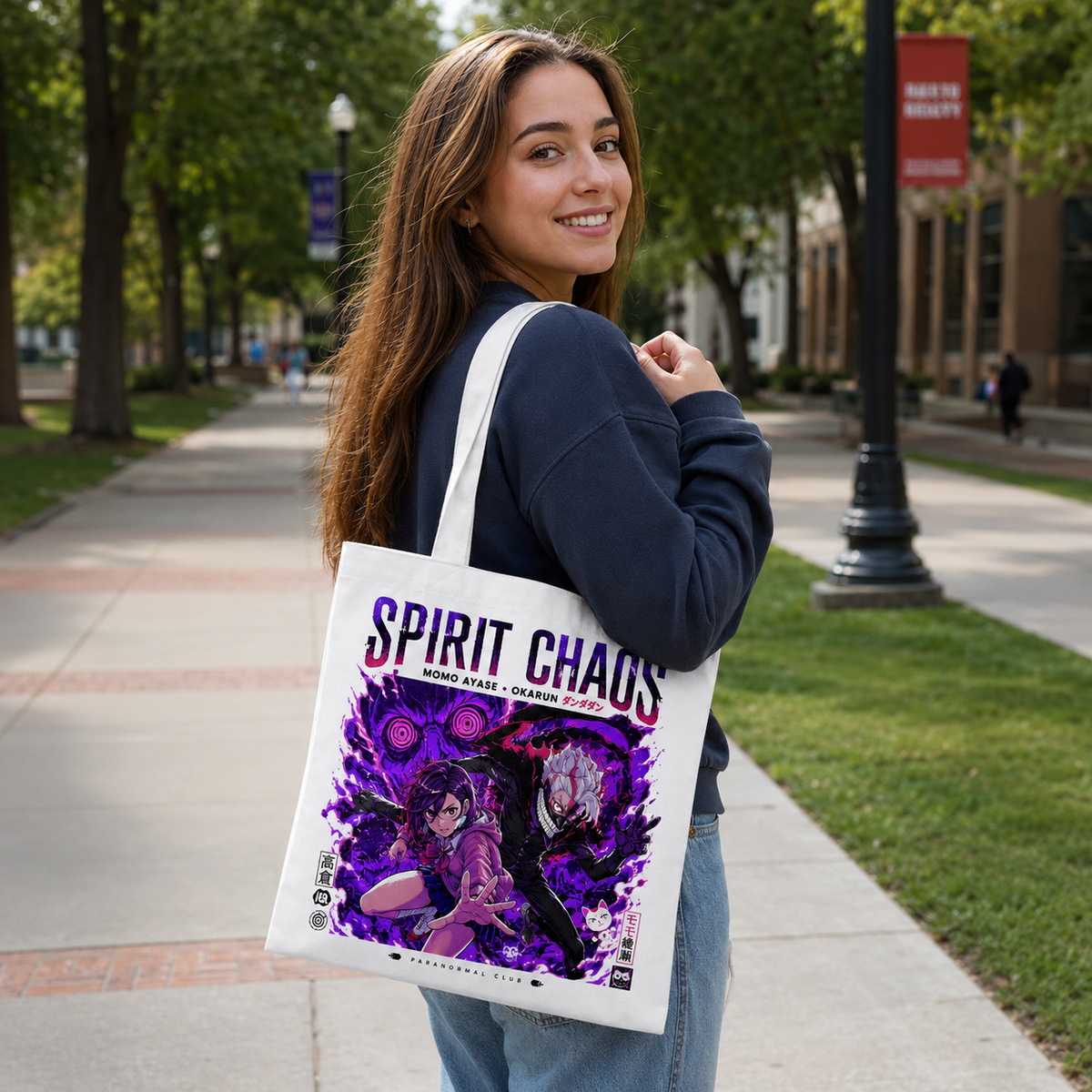 Momo Ayase & Ken Takakura Dandadan Anime Canvas Tote Bag - Spirit Chaos