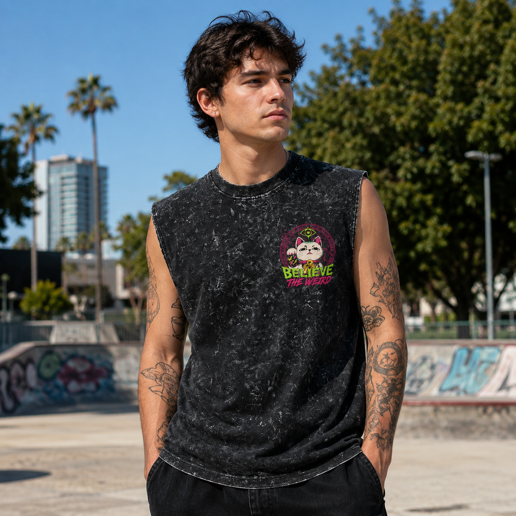 Momo Ayase & Turbo Granny Dandadan Anime Tank Top - Believe The Weird Acid Wash Vest