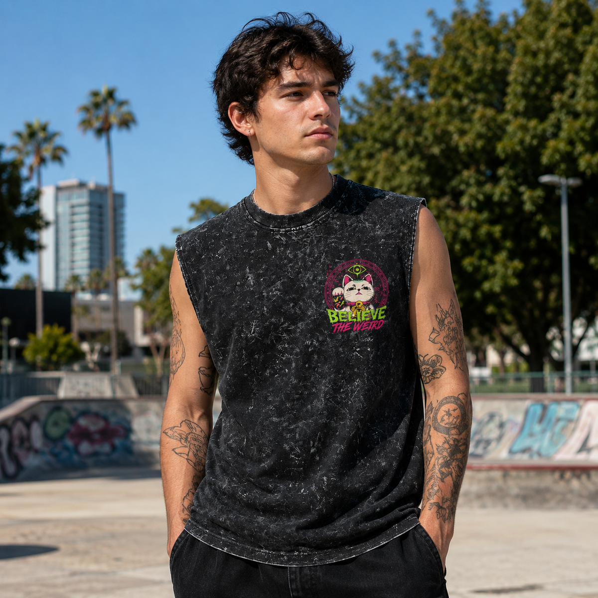 Momo Ayase & Turbo Granny Dandadan Anime Tank Top - Believe The Weird Acid Wash Vest