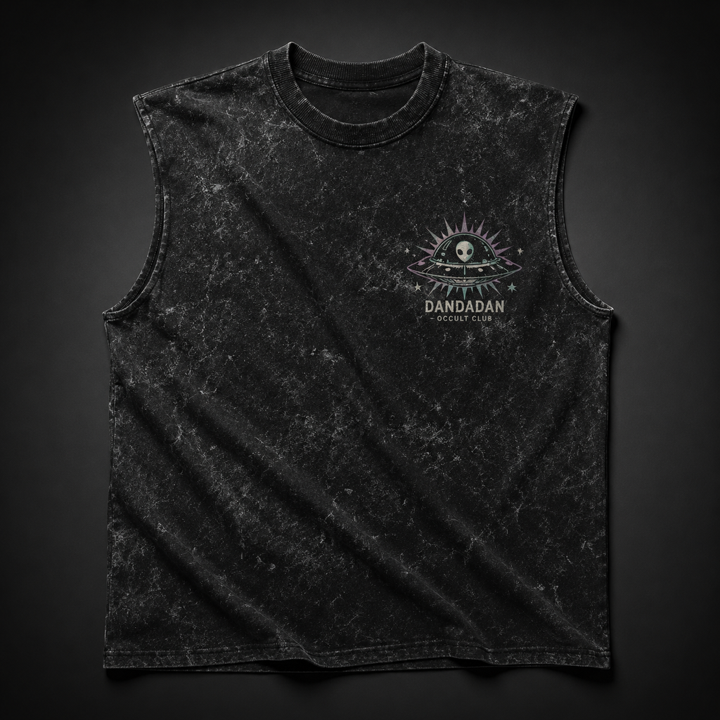 Momo Ayase & Turbo Granny Dandadan Anime Tank Top - Occult Club Acid Wash Vest
