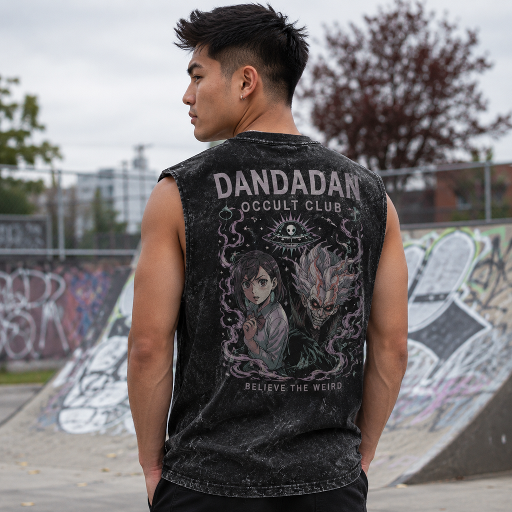 Momo Ayase & Turbo Granny Dandadan Anime Tank Top - Occult Club Acid Wash Vest