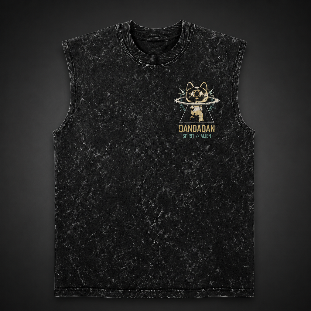 Momo Ayase & Turbo Granny Dandadan Anime Tank Top - Occult Rush Acid Wash Vest