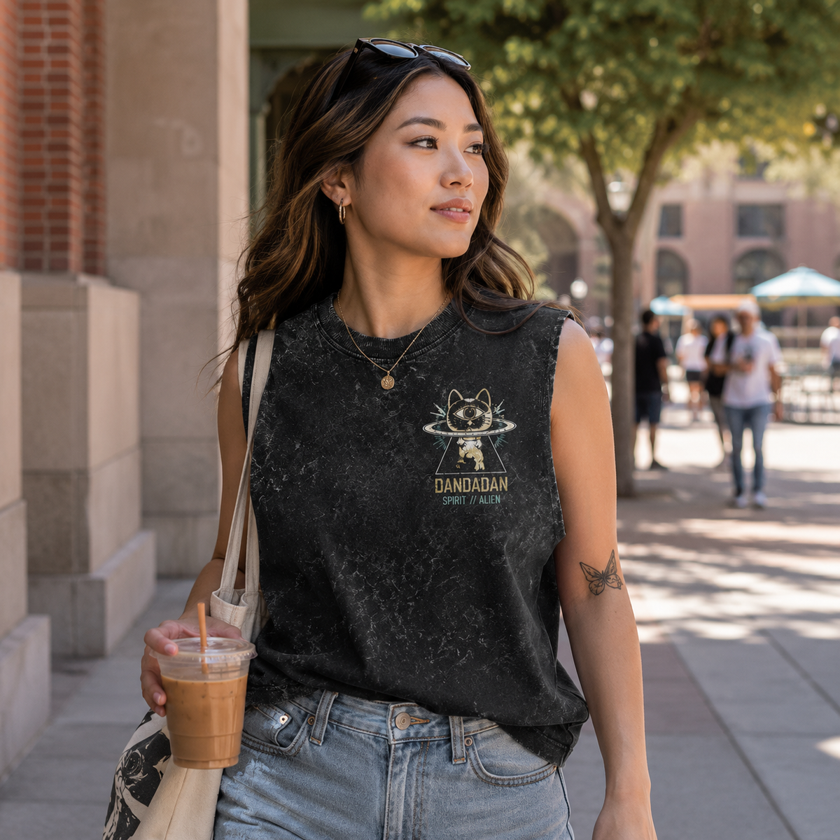 Momo Ayase & Turbo Granny Dandadan Anime Tank Top - Occult Rush Acid Wash Vest