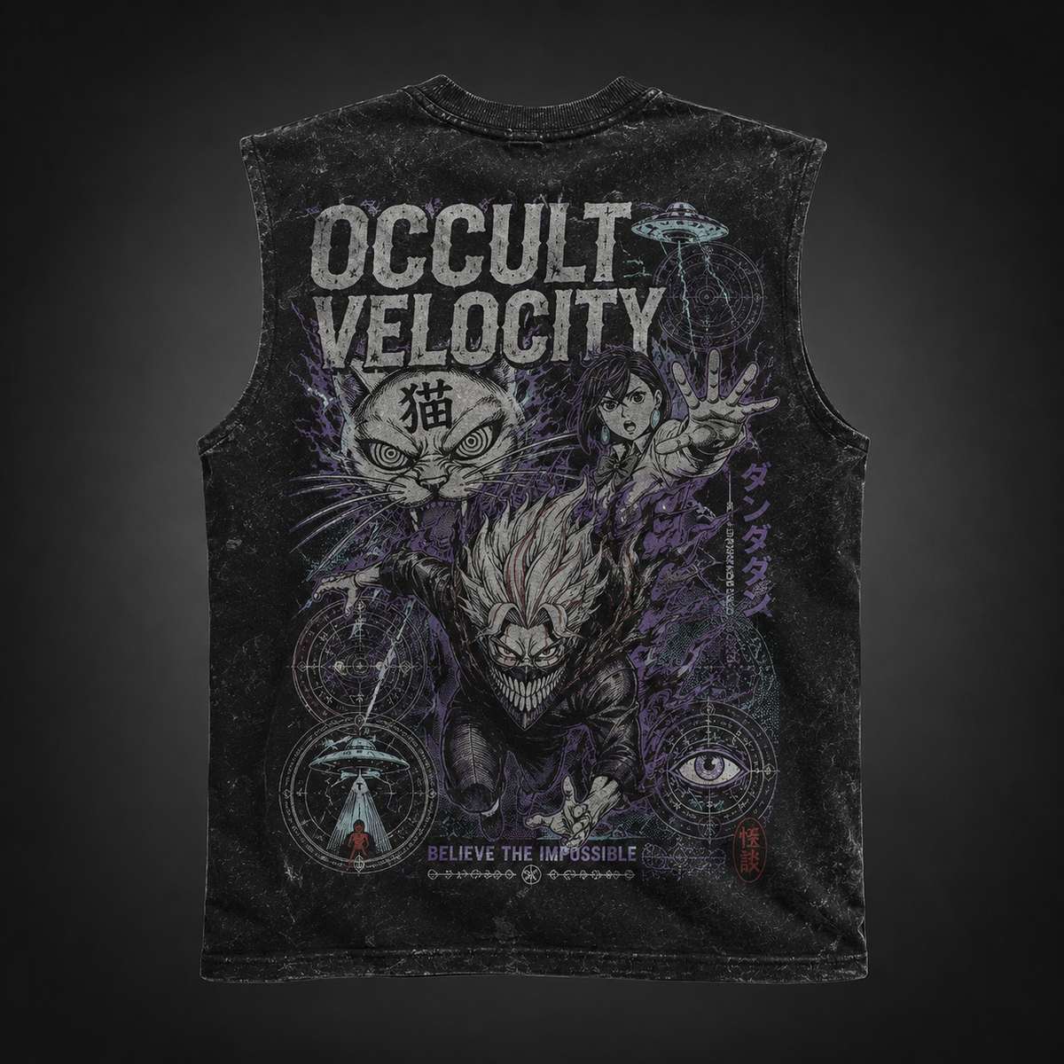 Momo Ayase & Turbo Granny Dandadan Anime Tank Top - Occult Velocity Acid Wash Vest