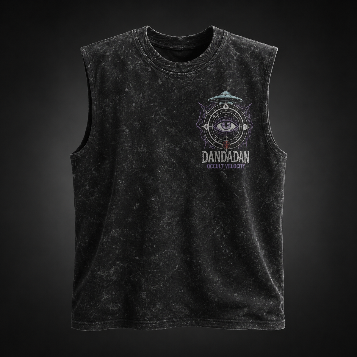 Momo Ayase & Turbo Granny Dandadan Anime Tank Top - Occult Velocity Acid Wash Vest