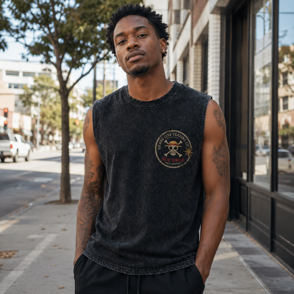 Monkey D. Luffy One Piece Anime Tank Top - Age Of Adventure Acid Wash Vest