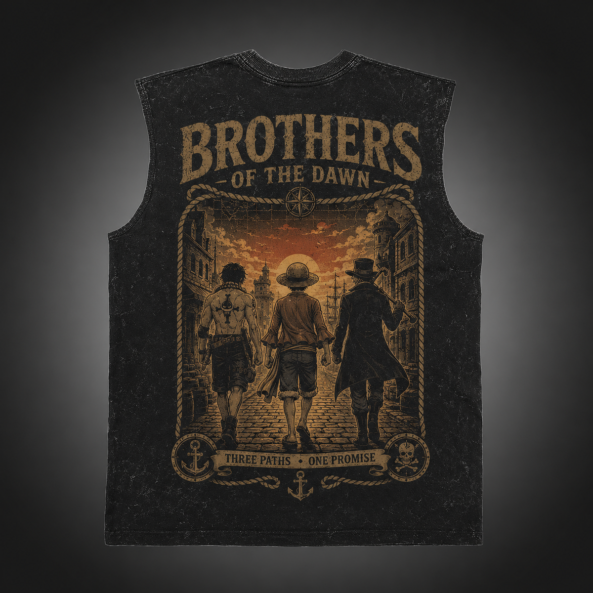 Monkey D. Luffy One Piece Anime Tank Top - Brothers Of Dawn Acid Wash Vest