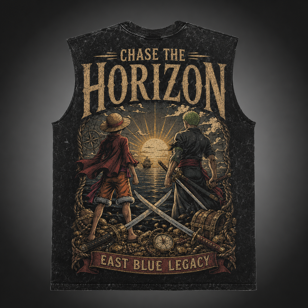 Monkey D. Luffy One Piece Anime Tank Top - Chase The Horizon Acid Wash Vest