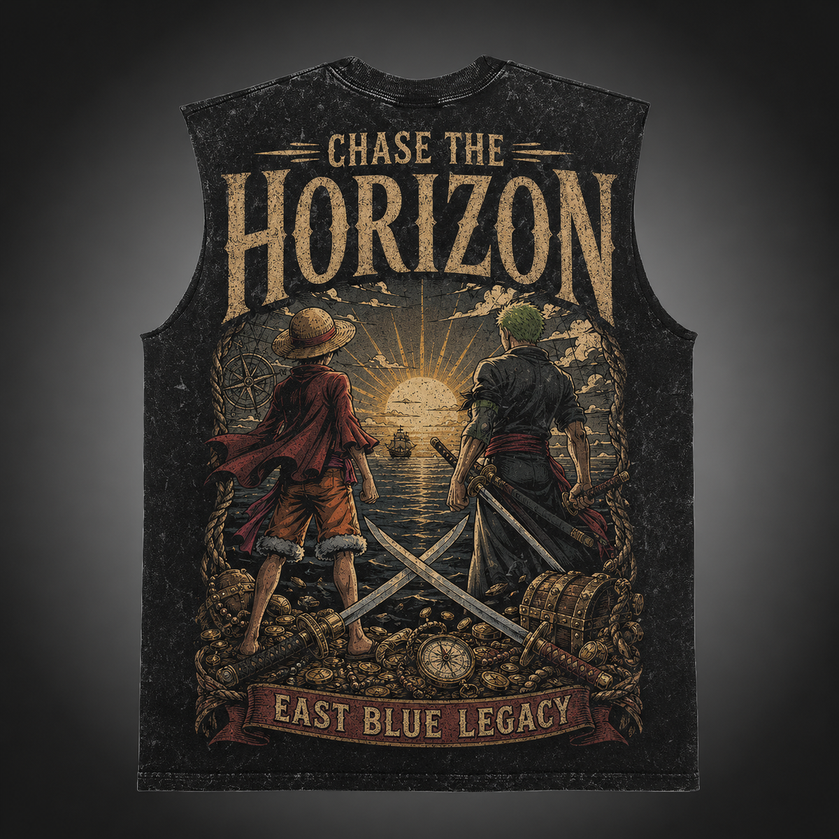 Monkey D. Luffy One Piece Anime Tank Top - Chase The Horizon Acid Wash Vest