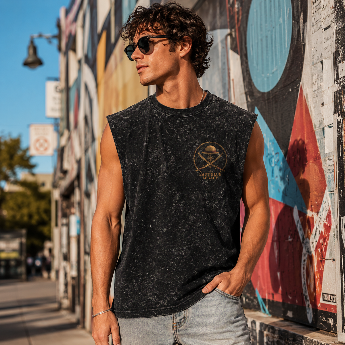 Monkey D. Luffy One Piece Anime Tank Top - Chase The Horizon Acid Wash Vest