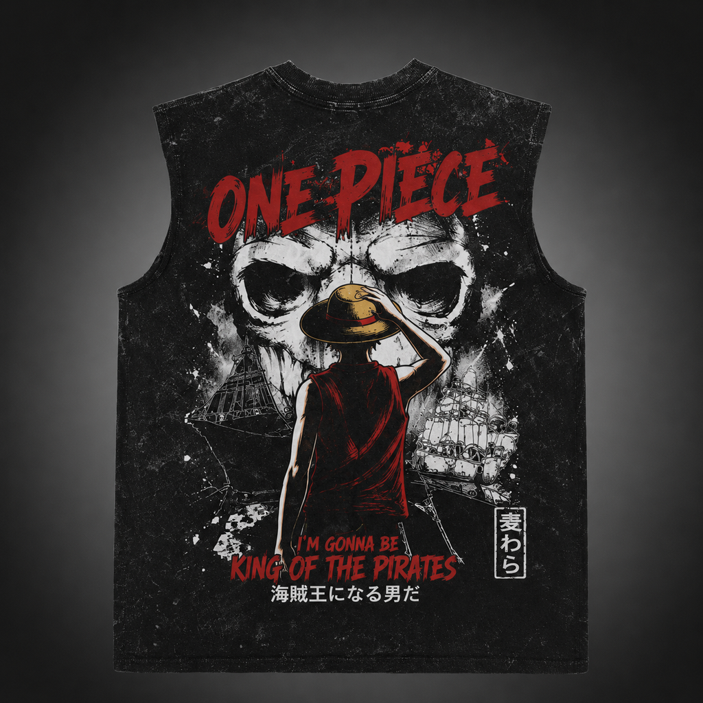 Monkey D. Luffy One Piece Anime Tank Top - King Of Pirates Acid Wash Vest