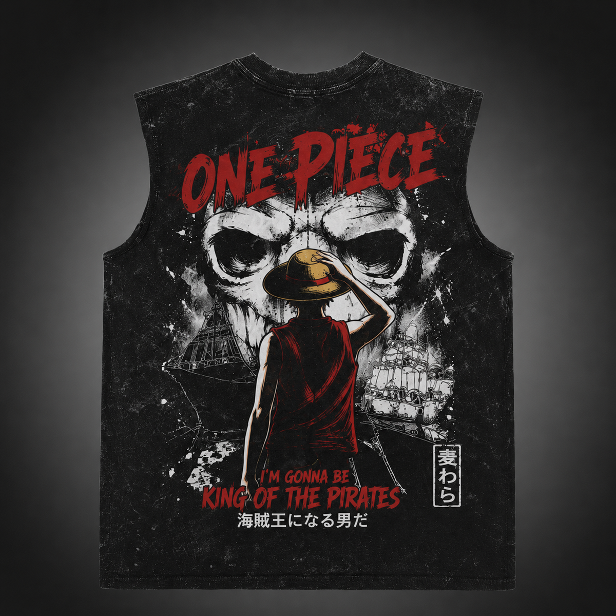 Monkey D. Luffy One Piece Anime Tank Top - King Of Pirates Acid Wash Vest