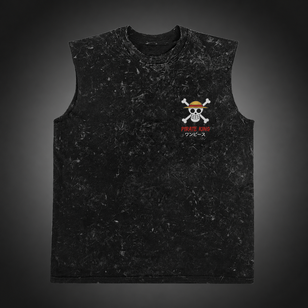 Monkey D. Luffy One Piece Anime Tank Top - King Of Pirates Acid Wash Vest