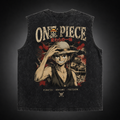 Monkey D. Luffy One Piece Anime Tank Top - Pirates Dreams Freedom Acid Wash Vest