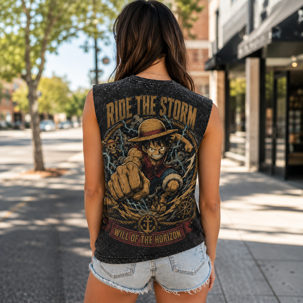 Monkey D. Luffy One Piece Anime Tank Top - Ride The Storm Acid Wash Vest