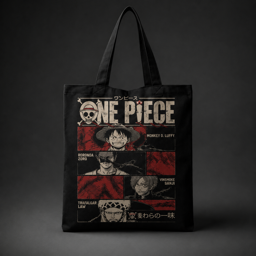 Monkey D. Luffy One Piece Anime Canvas Tote Bag - Straw Hat Crew Panels