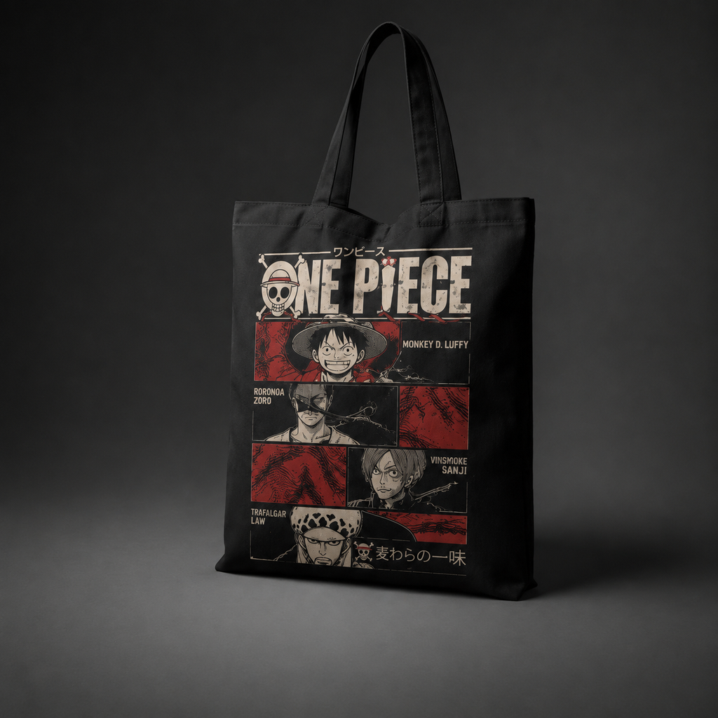 Monkey D. Luffy One Piece Anime Canvas Tote Bag - Straw Hat Crew Panels