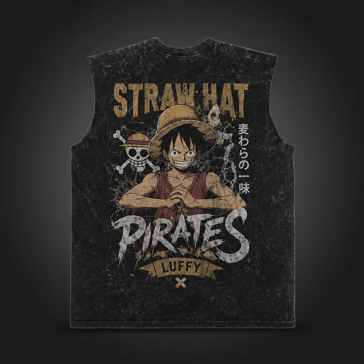 Monkey D. Luffy One Piece Anime Tank Top - Straw Hat Pirates Acid Wash Vest
