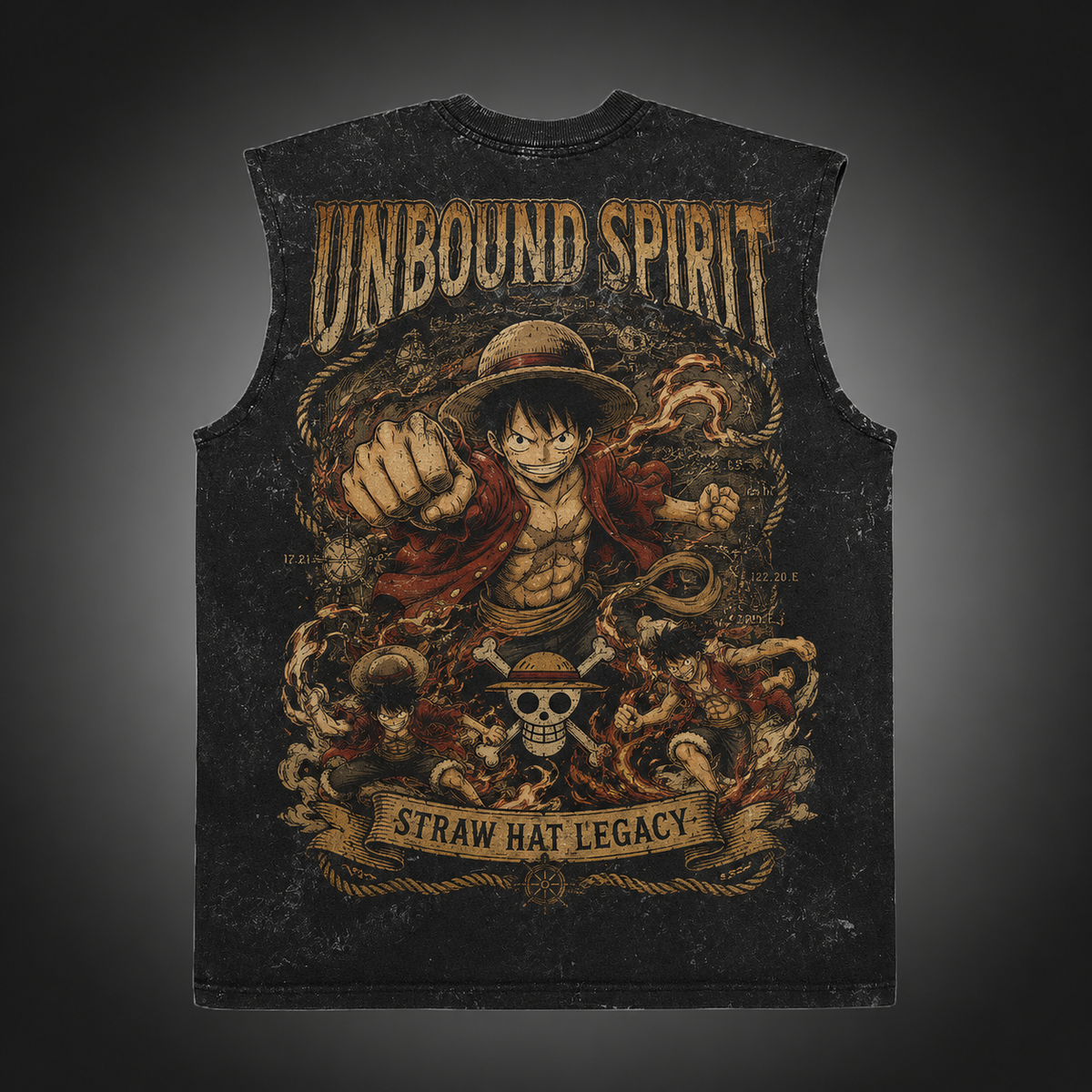 Monkey D. Luffy One Piece Anime Tank Top - Unbound Spirit Acid Wash Vest