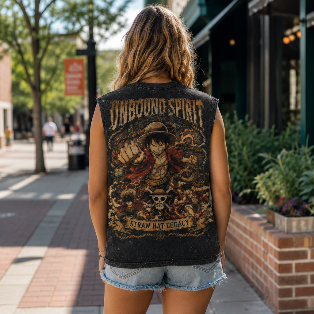 Monkey D. Luffy One Piece Anime Tank Top - Unbound Spirit Acid Wash Vest