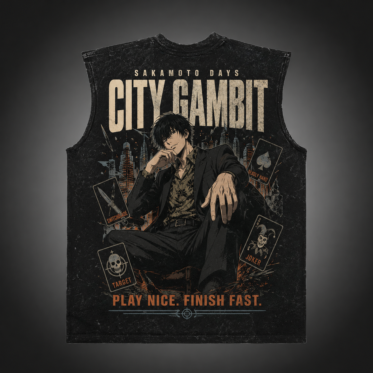 Nagumo Sakamoto Days Anime Tank Top - City Gambit Acid Wash Vest