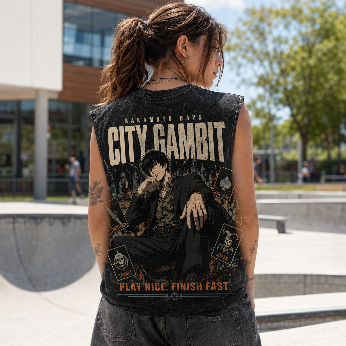 Nagumo Sakamoto Days Anime Tank Top - City Gambit Acid Wash Vest
