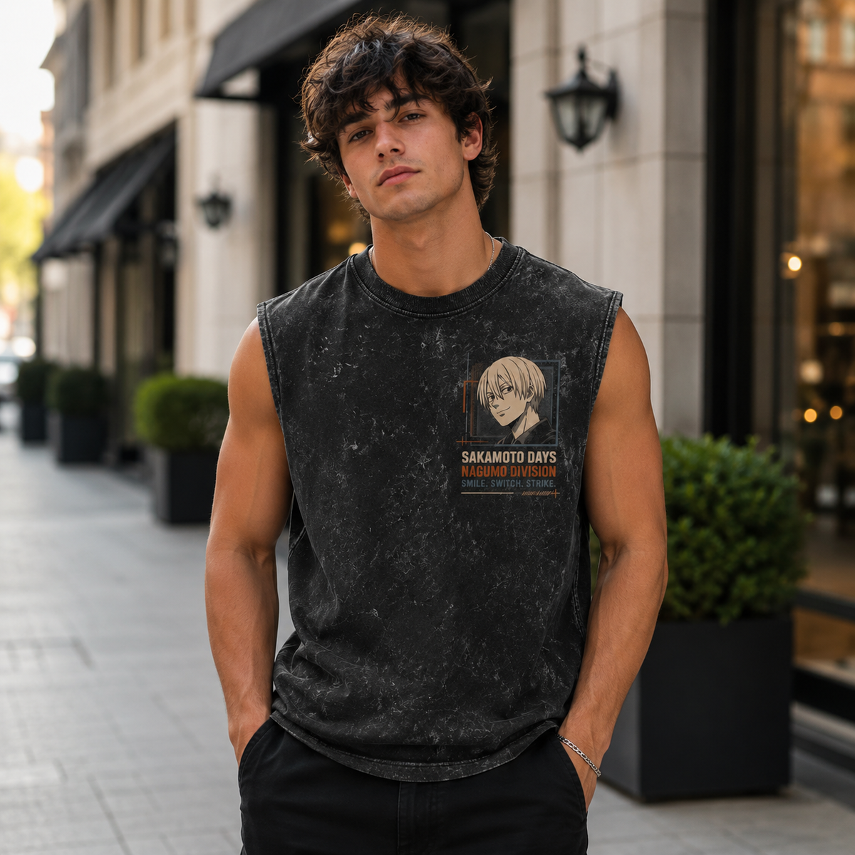 Nagumo Sakamoto Days Anime Tank Top - City Gambit Acid Wash Vest