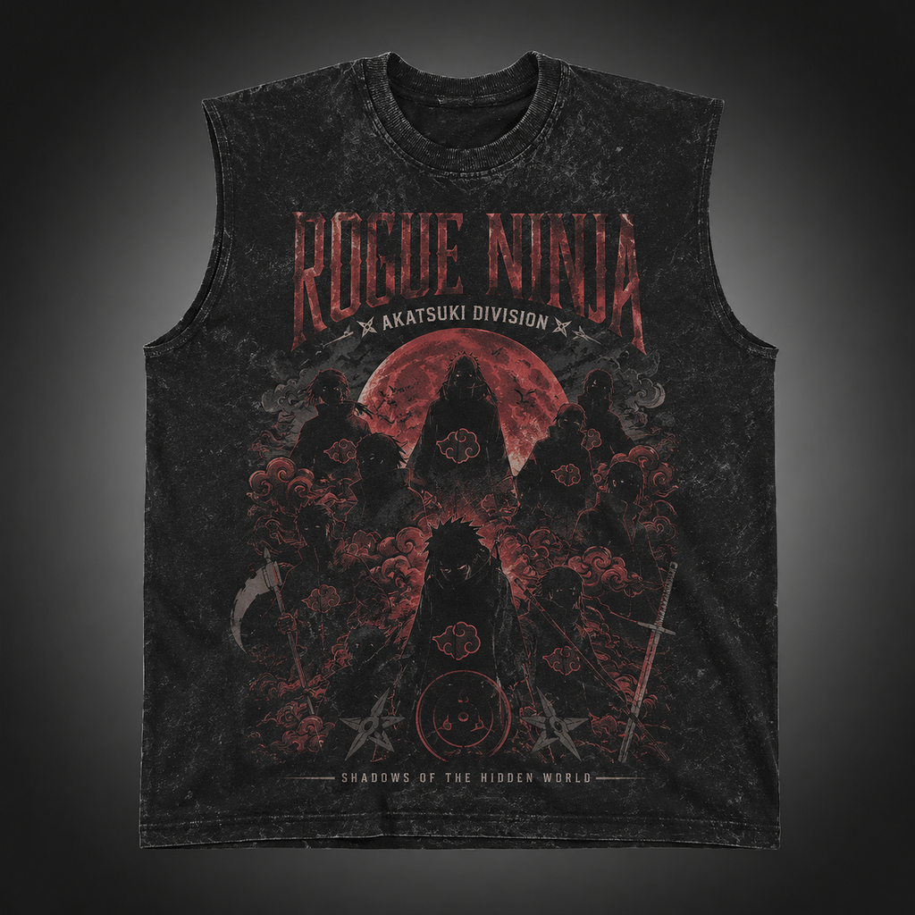 Naruto Anime Tank Top - Rogue Ninja Akatsuki Acid Wash Vest