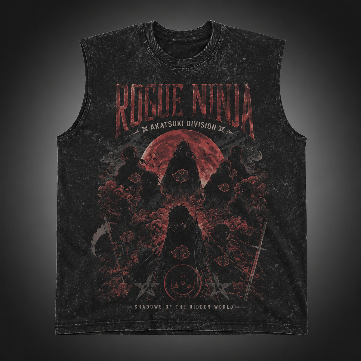 Naruto Anime Tank Top - Rogue Ninja Akatsuki Acid Wash Vest