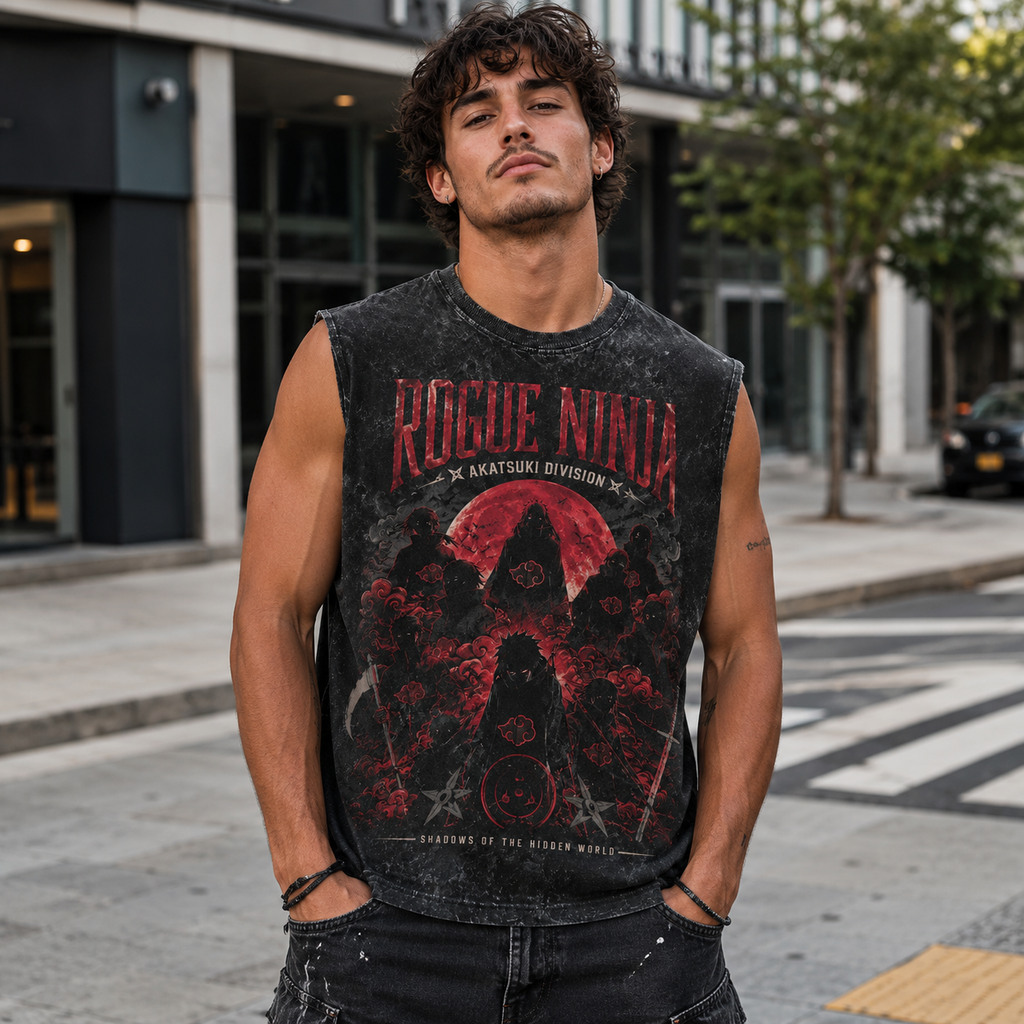 Naruto Anime Tank Top - Rogue Ninja Akatsuki Acid Wash Vest