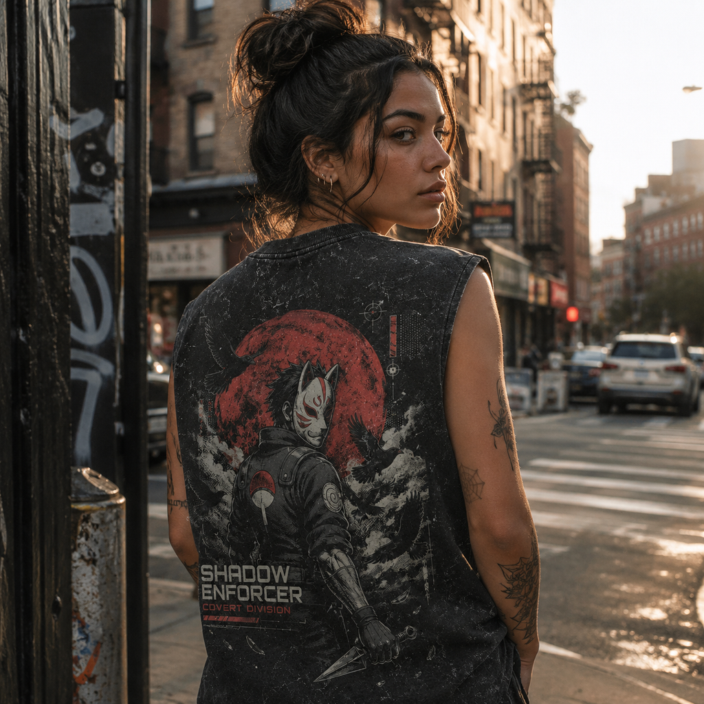 Naruto Anime Tank Top - Shadow Enforcer Acid Wash Vest