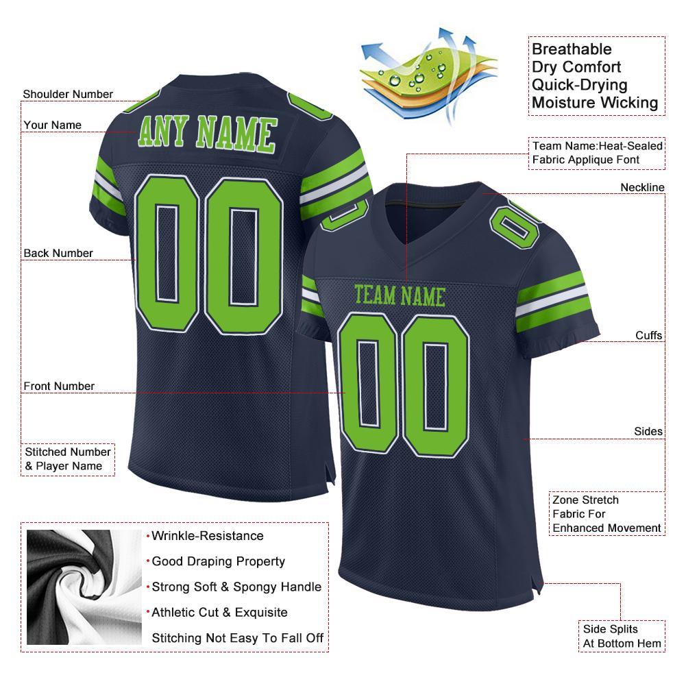 Custom Football Jersey - Navy Neon Green-White Mesh