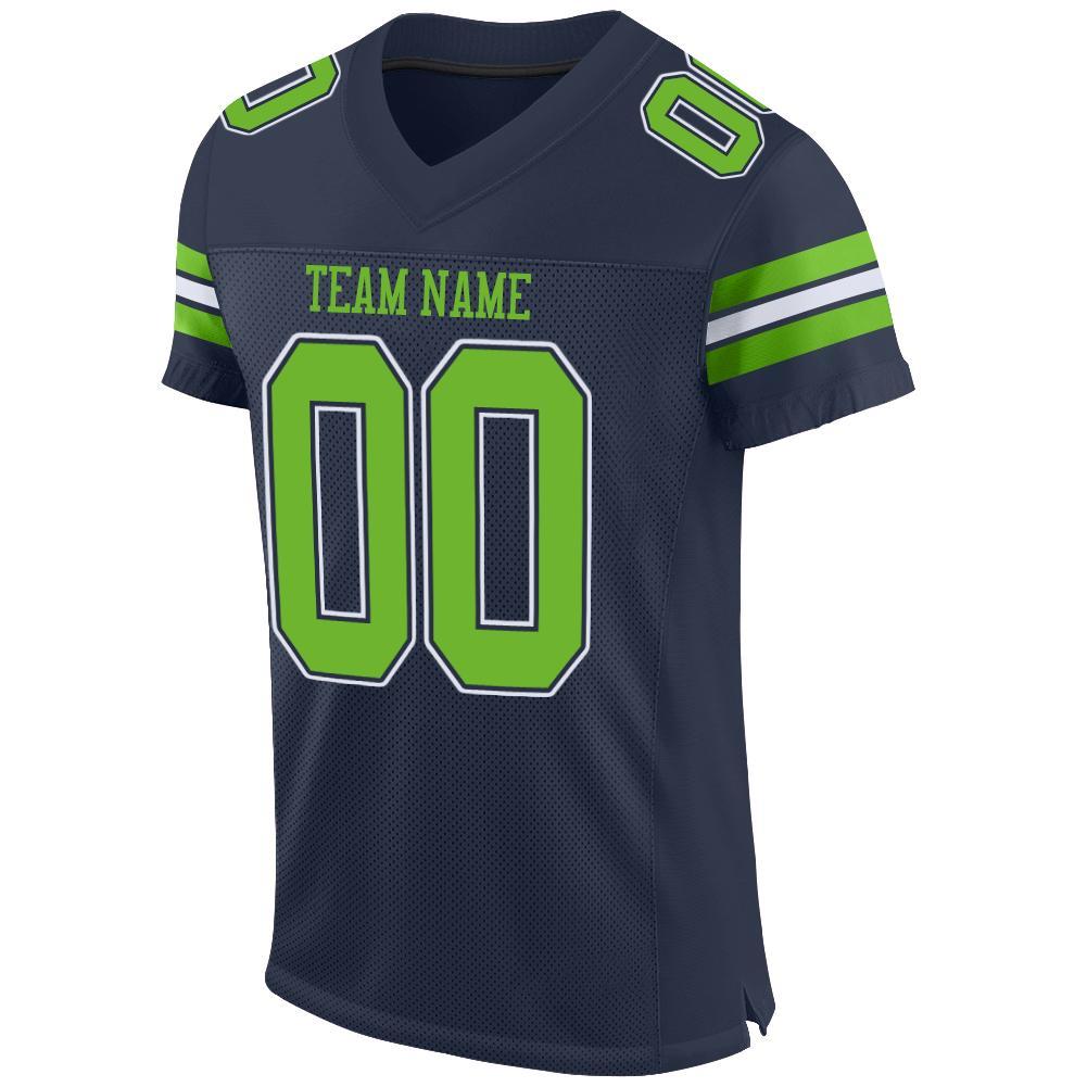 Custom Football Jersey - Navy Neon Green-White Mesh