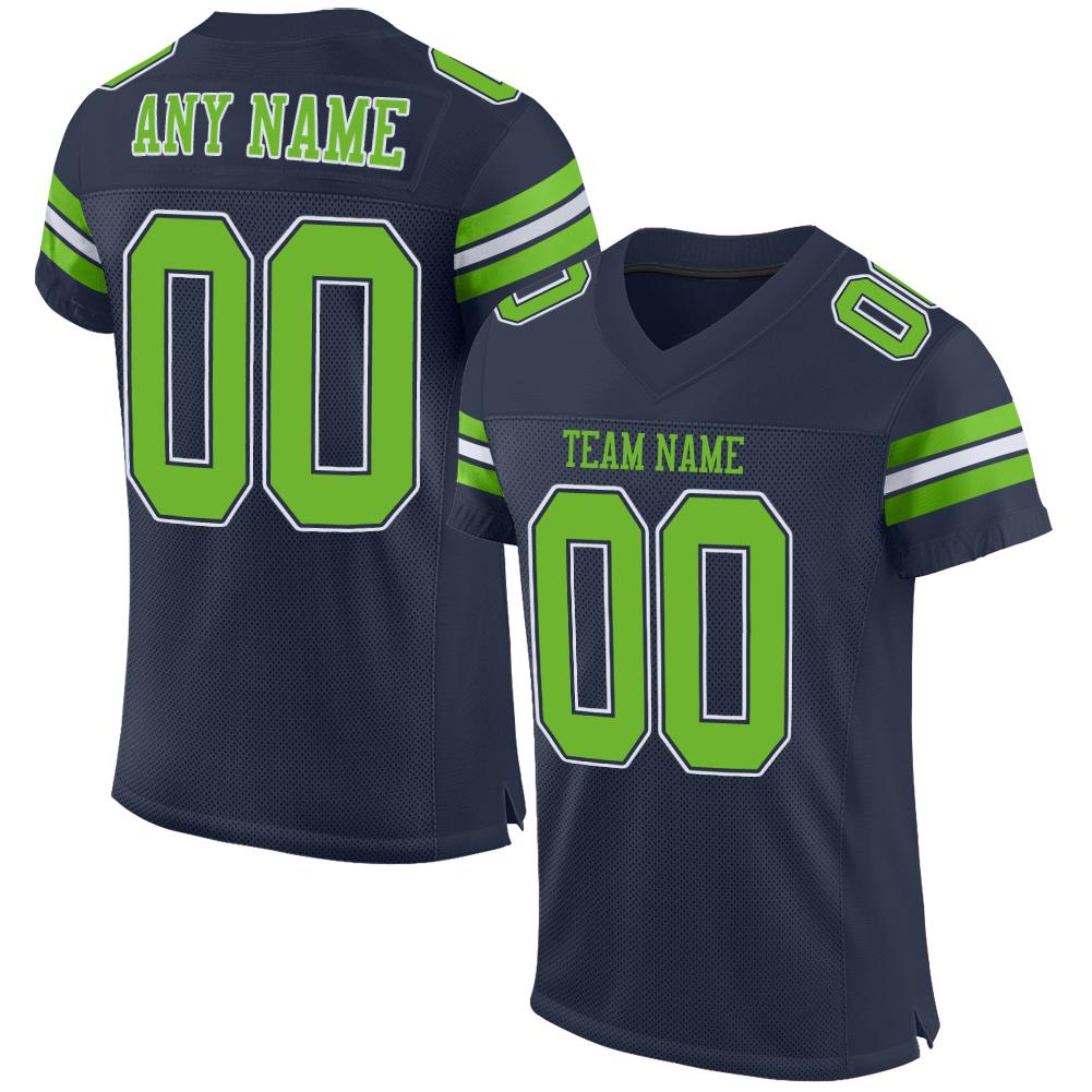 Custom Football Jersey - Navy Neon Green-White Mesh