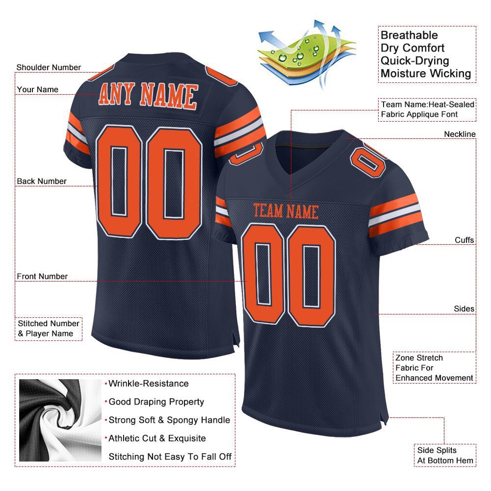 Custom Football Jersey - Navy Orange-White Mesh