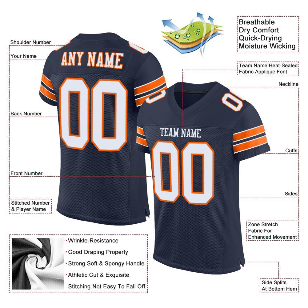 Custom Football Jersey - Navy White-Orange Mesh - Style Navy0014