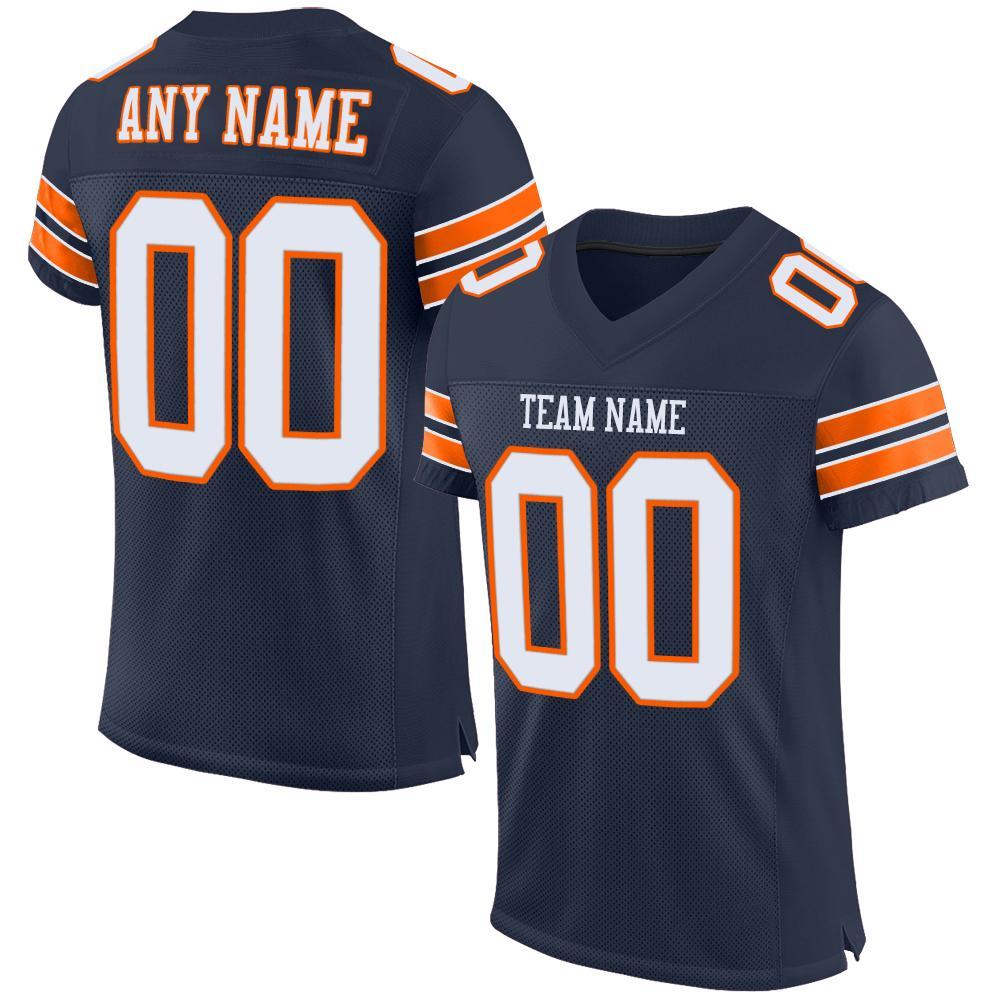 Custom Football Jersey - Navy White-Orange Mesh - Style Navy0014