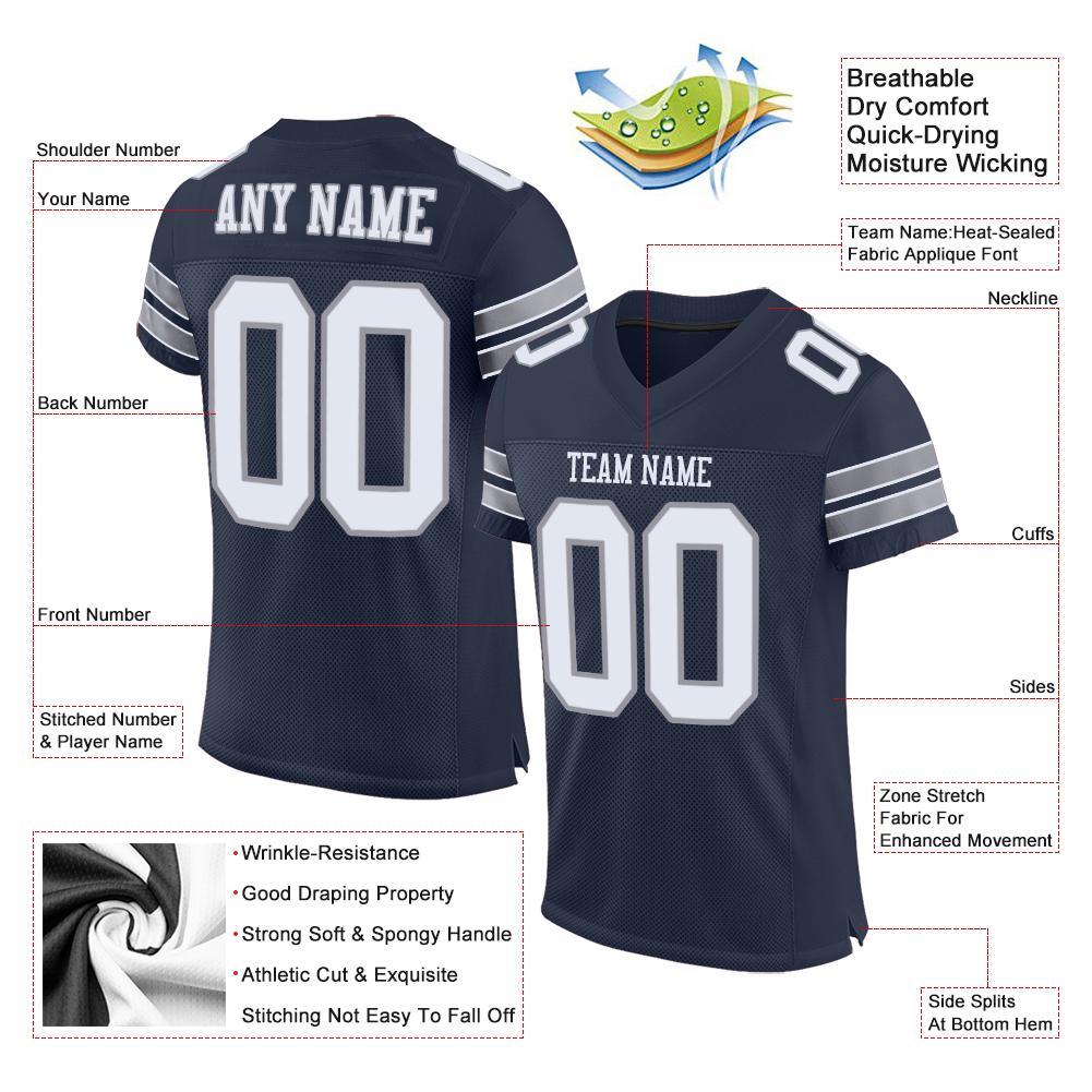 Custom Football Jersey - Navy White-Light Gray Mesh - Style Navy0015