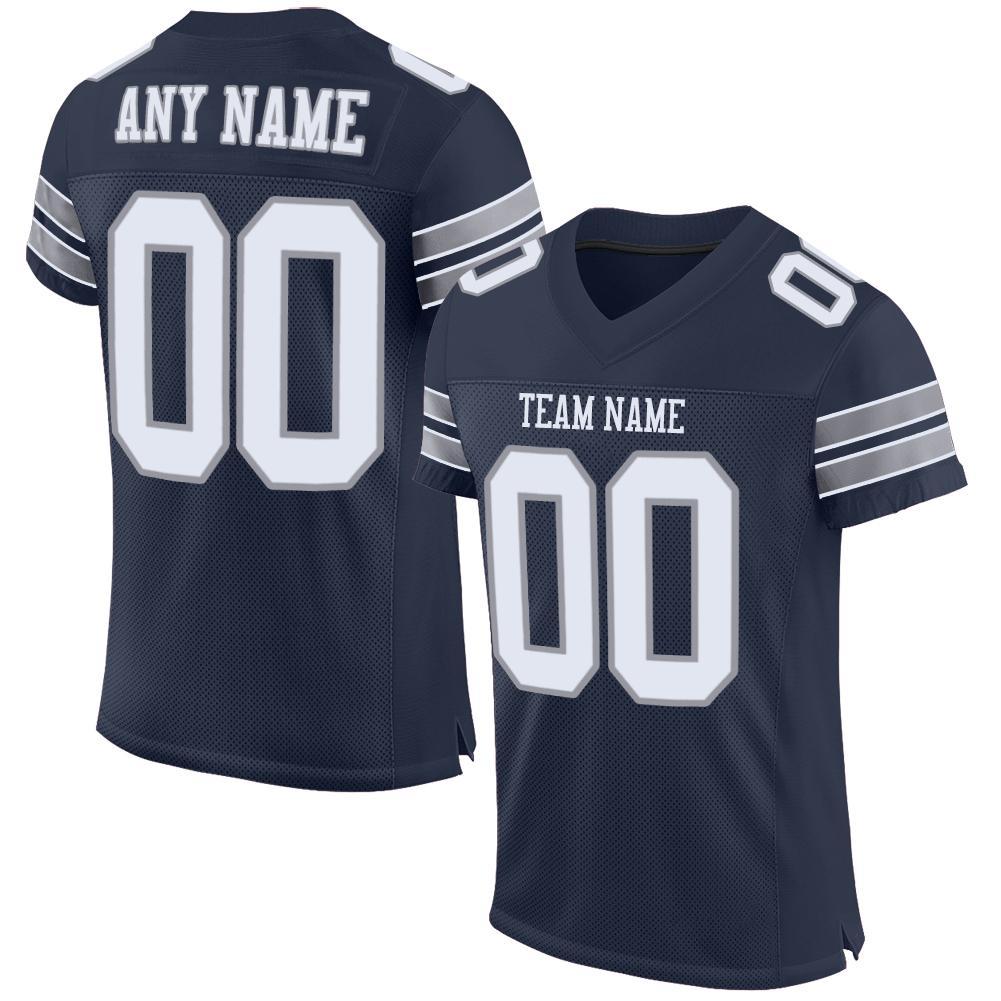 Custom Football Jersey - Navy White-Light Gray Mesh - Style Navy0015