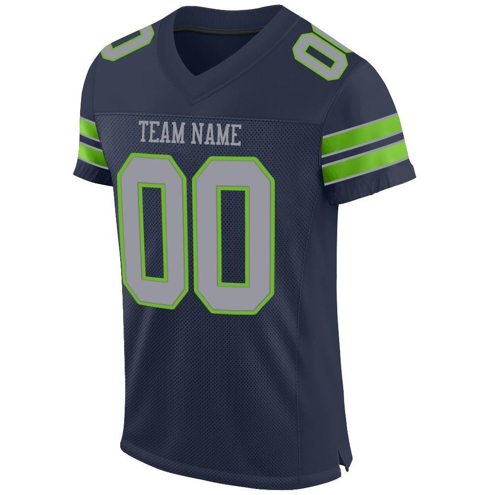 Custom Football Jersey - Navy Light Gray-Neon Green Mesh