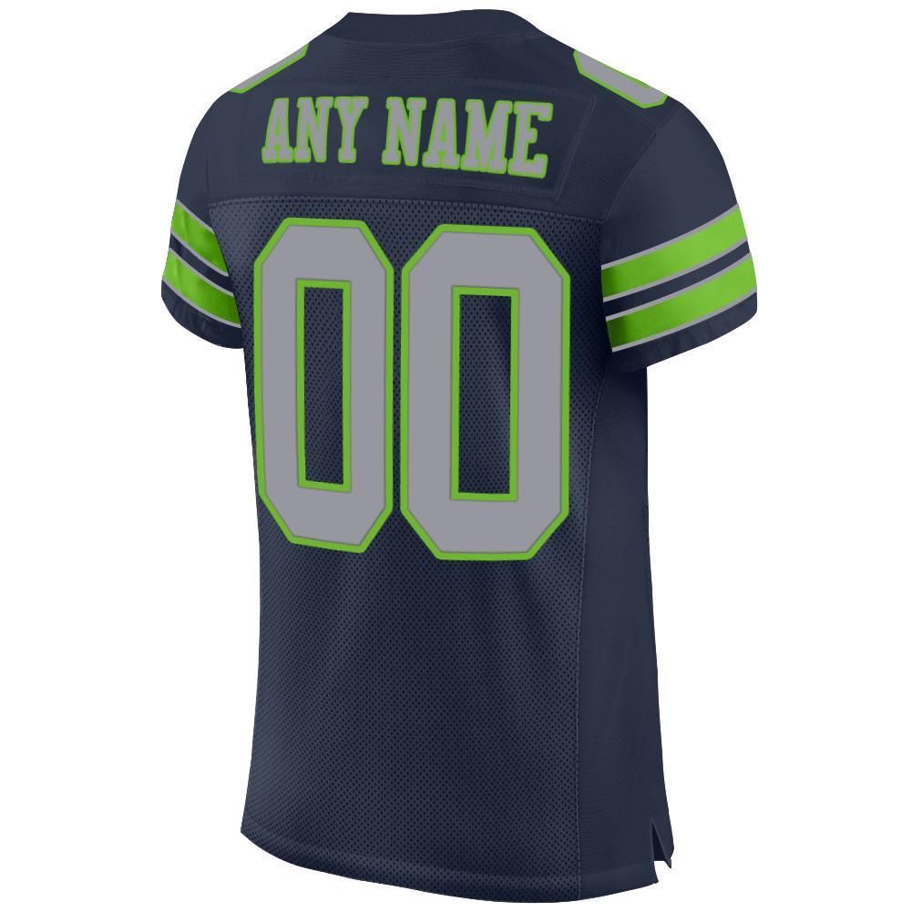 Custom Football Jersey - Navy Light Gray-Neon Green Mesh