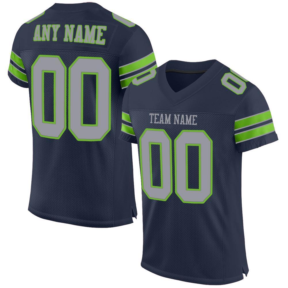 Custom Football Jersey - Navy Light Gray-Neon Green Mesh