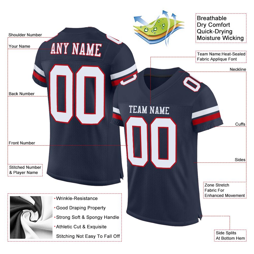 Custom Football Jersey - Navy White-Red Mesh - Style Navy0080