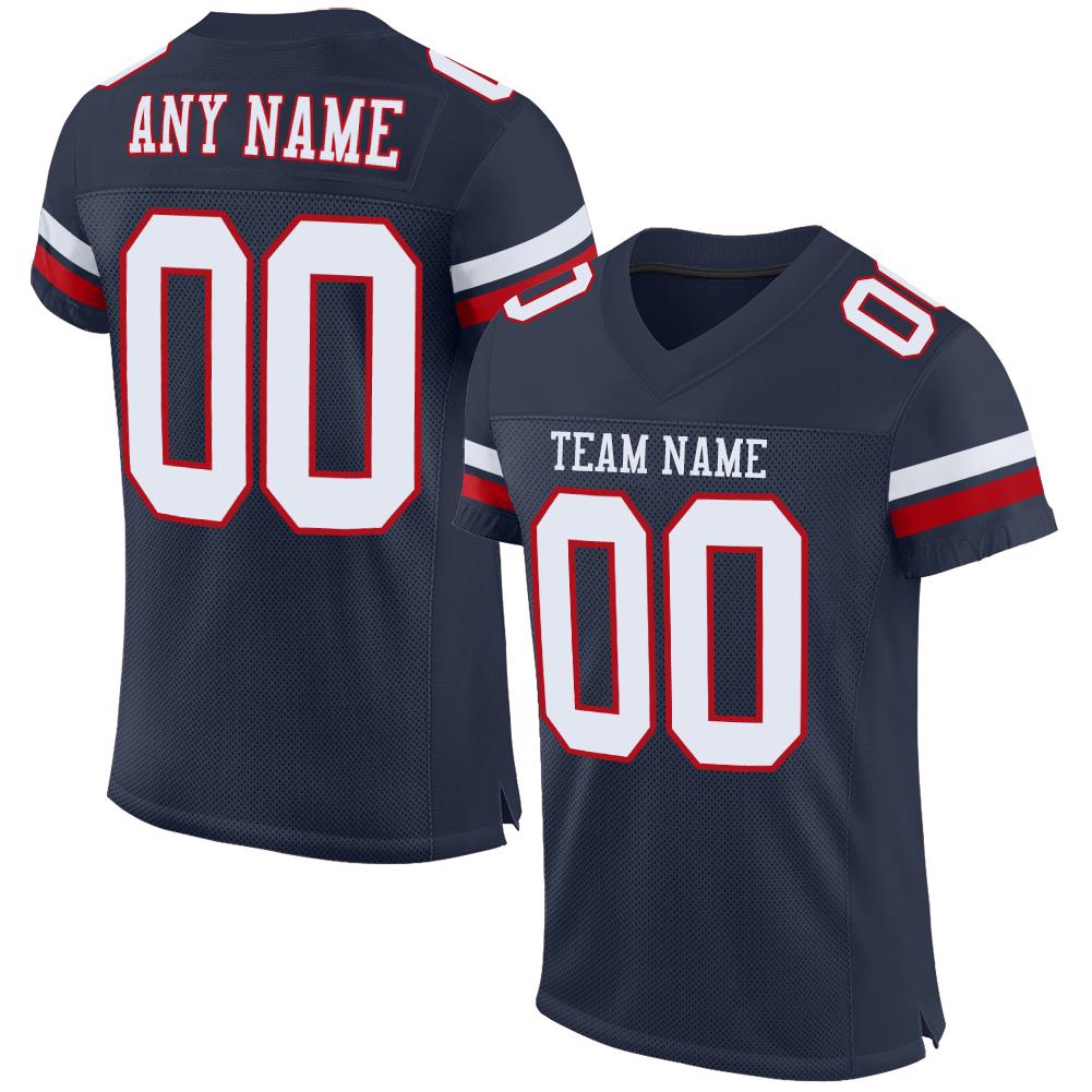 Custom Football Jersey - Navy White-Red Mesh - Style Navy0080