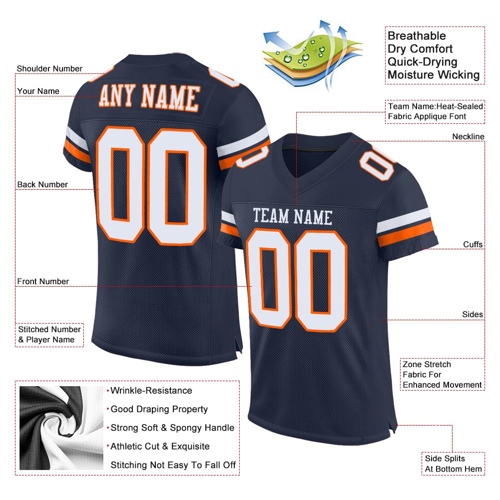 Custom Football Jersey - Navy White-Orange Mesh - Style Navy0081