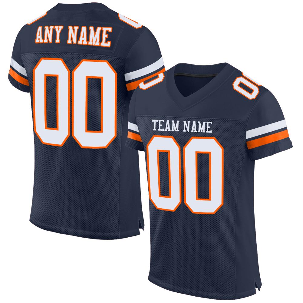 Custom Football Jersey - Navy White-Orange Mesh - Style Navy0081